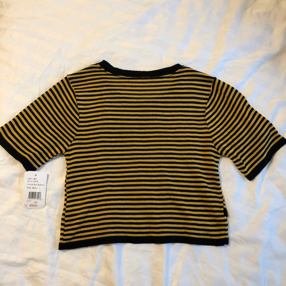 Black and gold striped crop top.